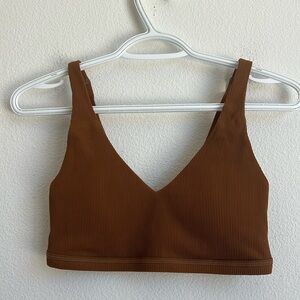 NWT OFFLINE BY AERIE RIBBED PLUNGE SPORTS BRA BROWN